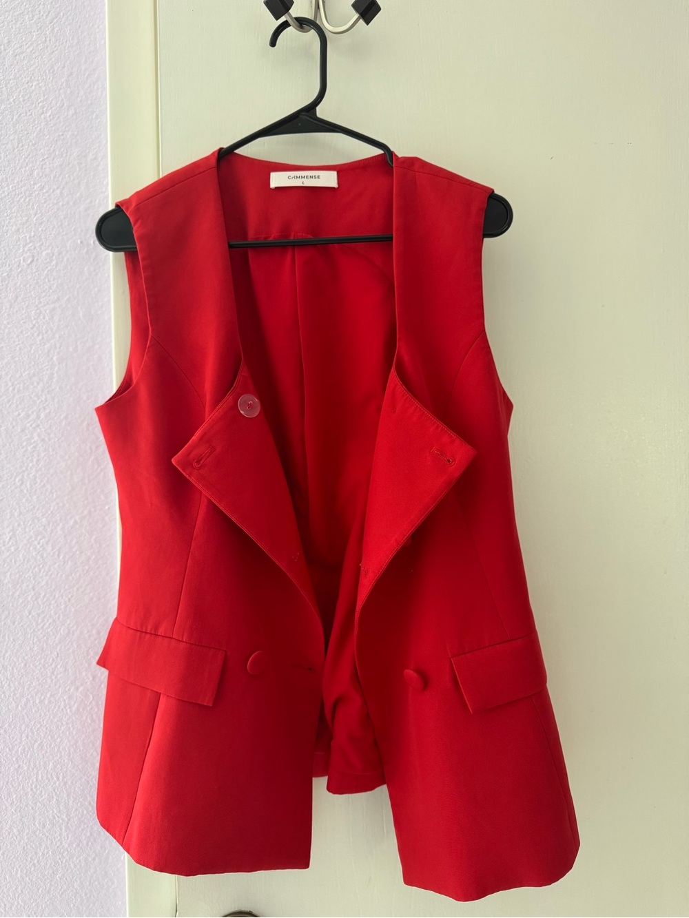 Commense Square Neck Red Tailored Button Vest